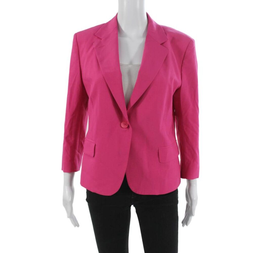 QL2 Women Pink Wool Blazer 3/4 Sleeve Buttoned Size 46